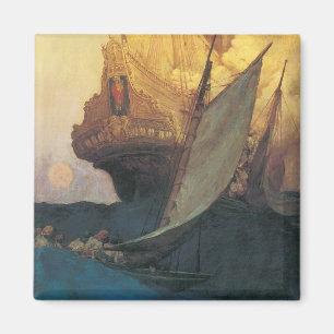 Vintage Pirate, Attack on a Galleon by Howard Pyle Magnet