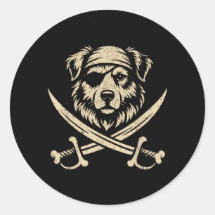 Vintage Pirate Australian Shepherd Crossbones Classic Round Sticker
