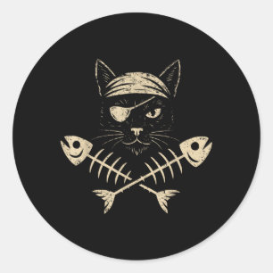 Vintage Pirate Black Cat Crossbones Halloween Classic Round Sticker