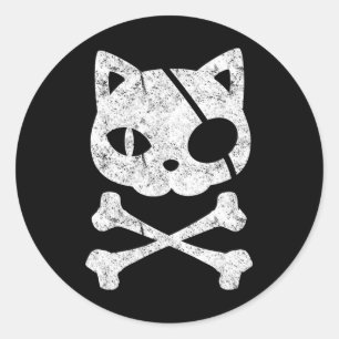 Vintage Pirate Cat Kitten Halloween Skull Cross Bo Classic Round Sticker