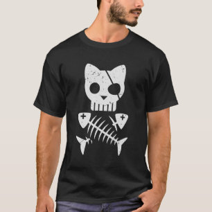 Vintage Pirate Cat Kitten Halloween Skull Cross Bo T-Shirt