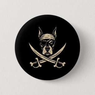 Vintage Pirate Doberman Crossbones Dobie Dog Lover 6 Cm Round Badge