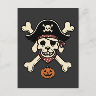 Vintage Pirate Dog Halloween Skull Cross Bones Postcard