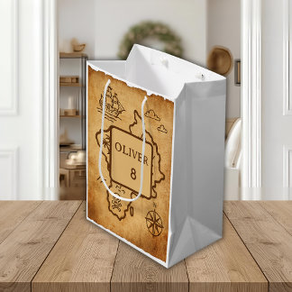Vintage Pirate Gift Bag, Minimalist Map Present Medium Gift Bag