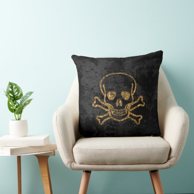 Vintage Pirate Gold Skull And Bones Cushion (Chair)