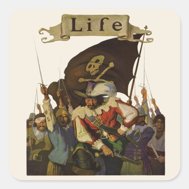 Vintage Pirate Life Wyeth Illustration Square Sticker (Front)