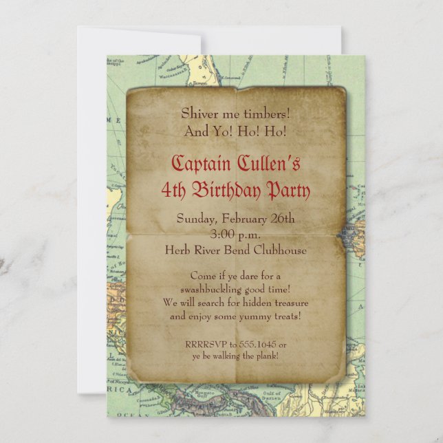 Vintage Pirate Map Invitation (Front)