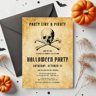 Vintage Pirate Party Skull & Bones Halloween Invitation