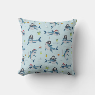 Vintage pirate shark funny sea animal wild hand dr cushion