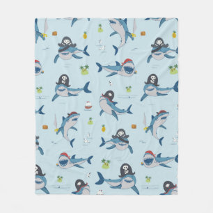 Vintage pirate shark funny sea animal wild hand dr fleece blanket