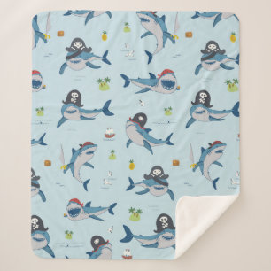 Vintage pirate shark funny sea animal wild hand dr sherpa blanket