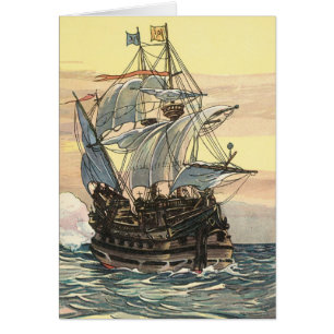 Vintage Pirate Ship, Galleon Sailing on the Ocean