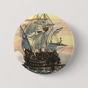 Vintage Pirate Ship, Galleon Sailing on the Ocean 6 Cm Round Badge