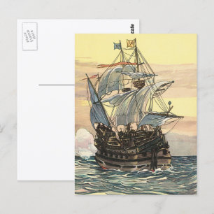 Vintage Pirate Ship, Galleon Sailing on the Ocean Postcard