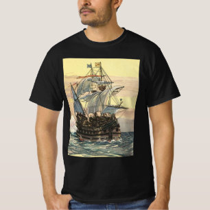 Vintage Pirate Ship, Galleon Sailing on the Ocean T-Shirt
