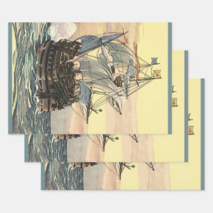 Vintage Pirate Ship, Galleon Sailing on the Ocean Wrapping Paper Sheet