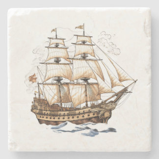 Vintage Pirate Ship Stone Coaster
