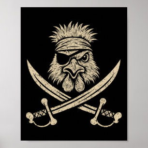 Vintage Pirate Silkie Chicken And Crossbones Farm Poster