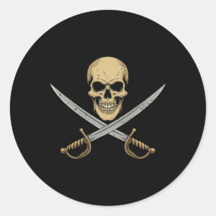 Vintage Pirate Skull Caribbean Cruise Halloween Sk Classic Round Sticker