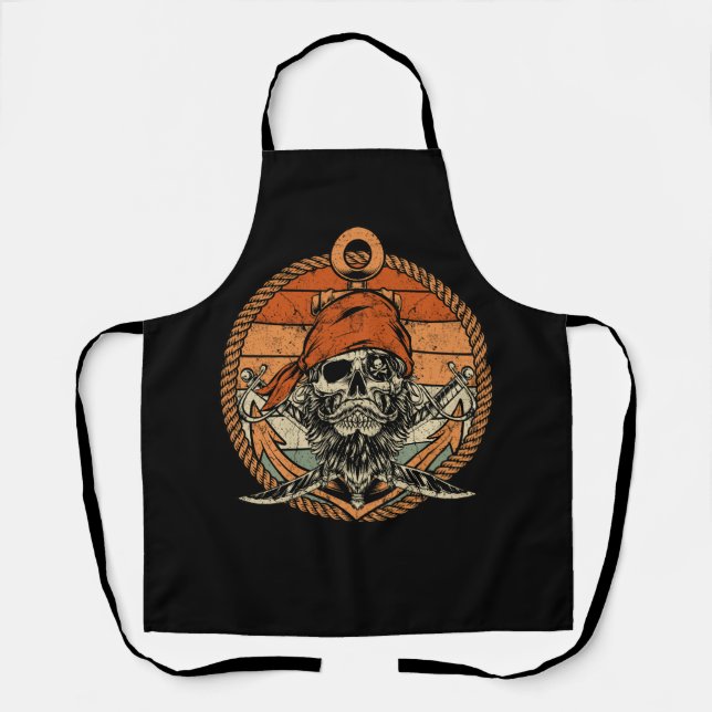 Vintage Pirate Skull Crossbones Flag Style Hallowe Apron (Front)