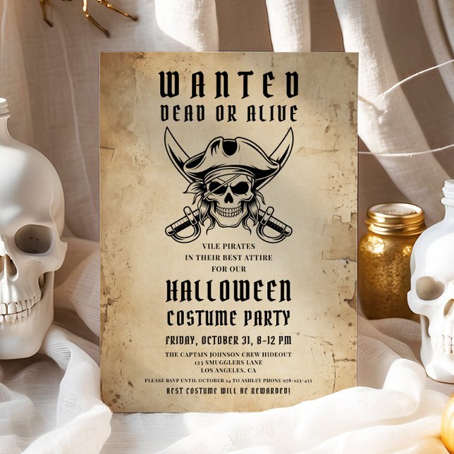 Vintage Pirate Skull Halloween Costume Party  Invitation (Vintage Pirate Skull Halloween Costume Party Invitation)