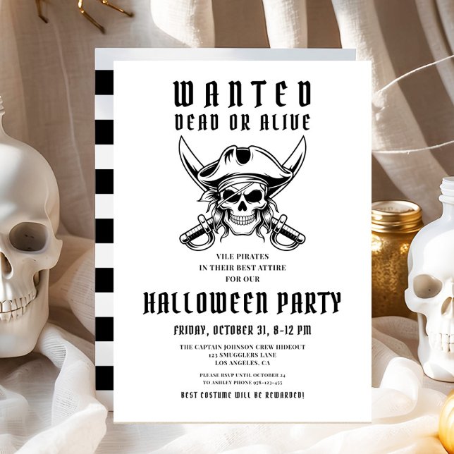 Vintage Pirate Skull Halloween Party  Invitation (Vintage Pirate Skull Halloween Party Invitation)