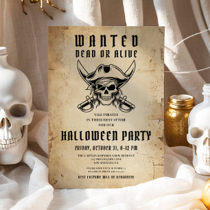 Vintage Pirate Skull Halloween Party Invitation