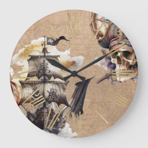 Vintage Pirate Theme Large Clock