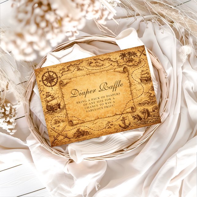 Vintage Pirate Treasure Map Diapper Raffle Enclosure Card (Creator Uploaded)