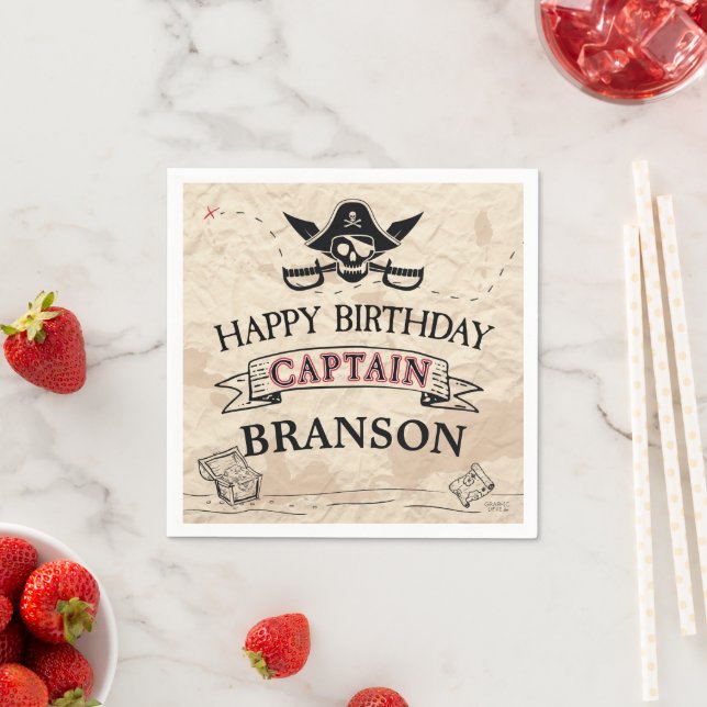 Vintage Pirate Treasure Map Happy Birthday Napkin (Insitu)