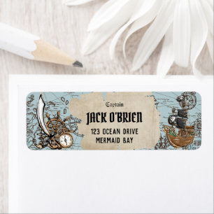 Vintage Pirate Treasure Map Return Address Label