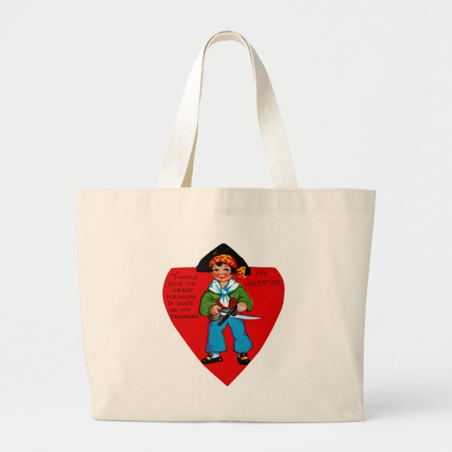 Vintage Pirate Valentine Large Tote Bag (Front)