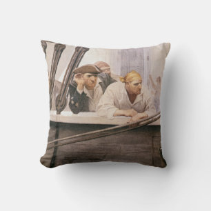 Vintage Pirates Brig Covenant in a Fog by NC Wyeth Cushion