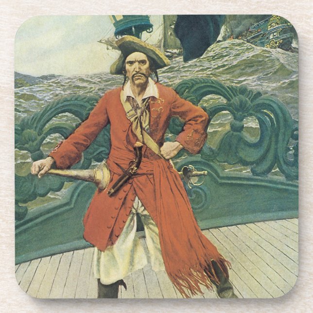 Vintage Pirates, Captain Keitt by Howard Pyle Coaster (Front)