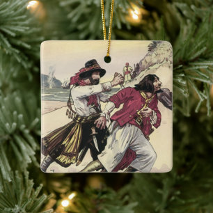 Vintage Pirates, Duel till the Death on the Beach Ceramic Ornament