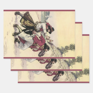 Vintage Pirates, Duel till the Death on the Beach Wrapping Paper Sheet