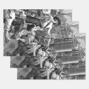 Vintage Pirates Fighting and Drinking on the Ship Wrapping Paper Sheet