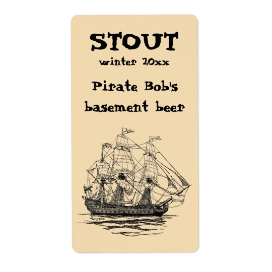 Vintage Pirates Galleon, Sketch of a 74 Gun Ship Shipping Label