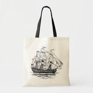 Vintage Pirates Galleon, Sketch of a 74 Gun Ship Tote Bag