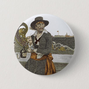 Vintage Pirates, Kidd on Deck of Adventure Galley 6 Cm Round Badge