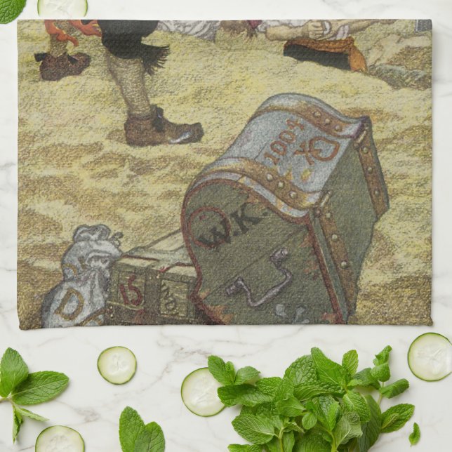 Vintage Pirates, William Kidd Burying Treasure Tea Towel (Folded)
