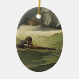 Vintage Pirates, Wreck of the Covenant by NC Wyeth Ceramic Tree Decoration