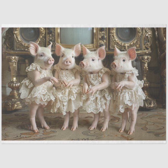 Vintage Pirouette Piglets Decoupage  Tissue Paper (Front)