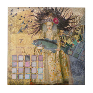 Vintage Pisces Fish Woman Gothic Classic Ceramic Tile