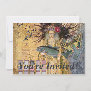 Vintage Pisces Fish Woman Gothic Classic  Invitation