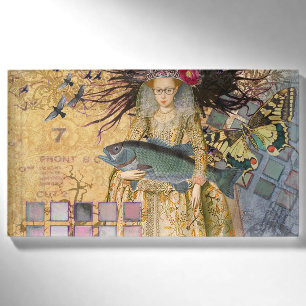 Vintage Pisces Fish Woman Gothic Classic Name Tag
