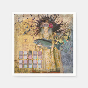 Vintage Pisces Fish Woman Gothic Classic Napkin