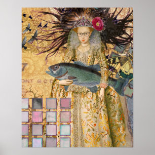 Vintage Pisces Fish Woman Gothic Classic Poster