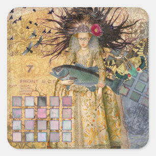 Vintage Pisces Fish Woman Gothic Classic Square Sticker