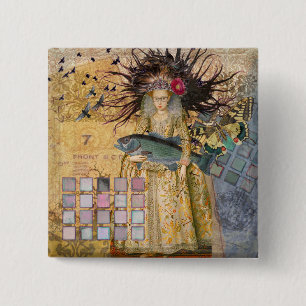 Vintage Pisces Woman Gothic Classic  15 Cm Square Badge
